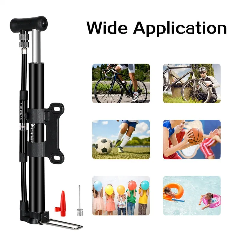 120PSI High Pressure Bike Foot Pump With Gauge Mini Portable Alloy Pump For Schrader Presta Valve Tire Air Inflator
