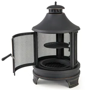 essential 30 Inch Outdoor Fire Pit Chiminea with Grill for Garden BBQ, Camping Stove for Outdoor Cooking