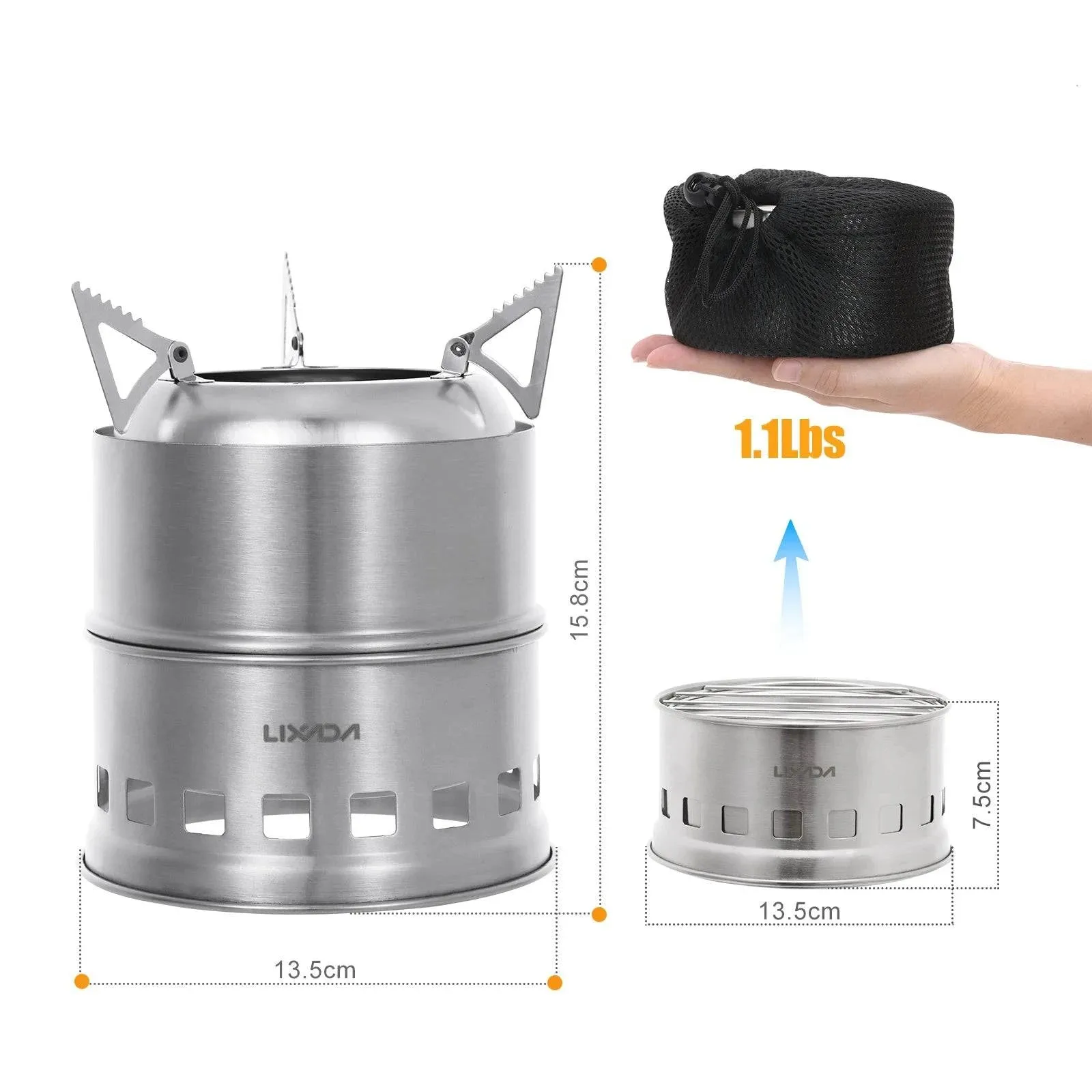 Lixada  Lightweight Wood Stove Alcohol Stove Burner Stainless Steel Outdoor Cooking Picnic BBQ Camping Wood Stove Furnace
