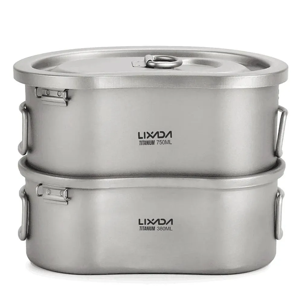 Lixada Outdoor Camping Titanium Canteen Set 380ml 750ml Hanging Pot Tableware Hiking Survival Equipment Picnic Supplies Travel