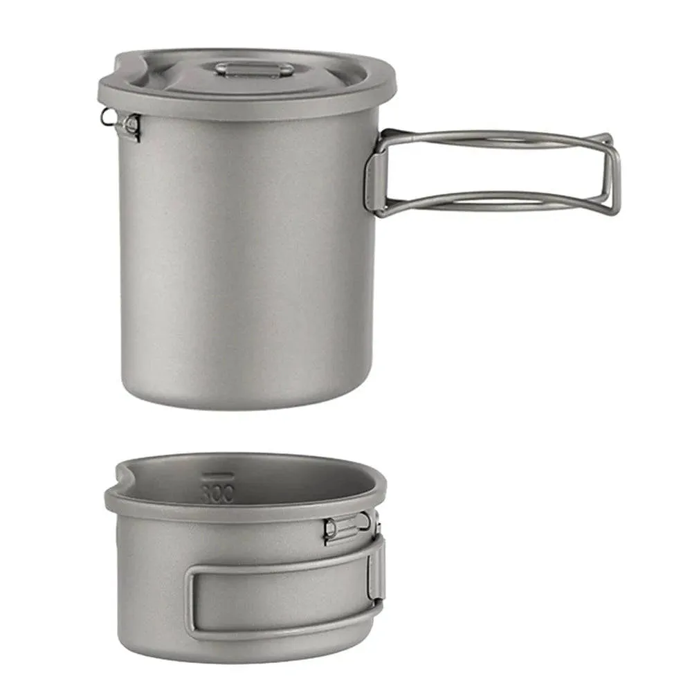 Lixada Outdoor Camping Titanium Canteen Set 380ml 750ml Hanging Pot Tableware Hiking Survival Equipment Picnic Supplies Travel