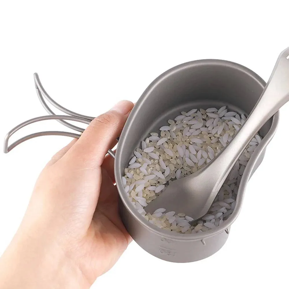 Lixada Outdoor Camping Titanium Canteen Set 380ml 750ml Hanging Pot Tableware Hiking Survival Equipment Picnic Supplies Travel