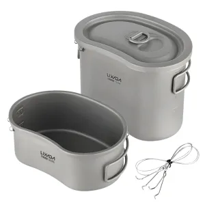 Lixada Outdoor Camping Titanium Canteen Set 380ml 750ml Hanging Pot Tableware Hiking Survival Equipment Picnic Supplies Travel