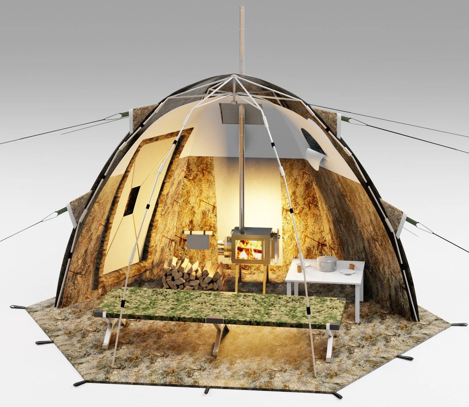 Russian Bear "UP-2-mini" Woodstove Tent with DOOR | 1-3 person