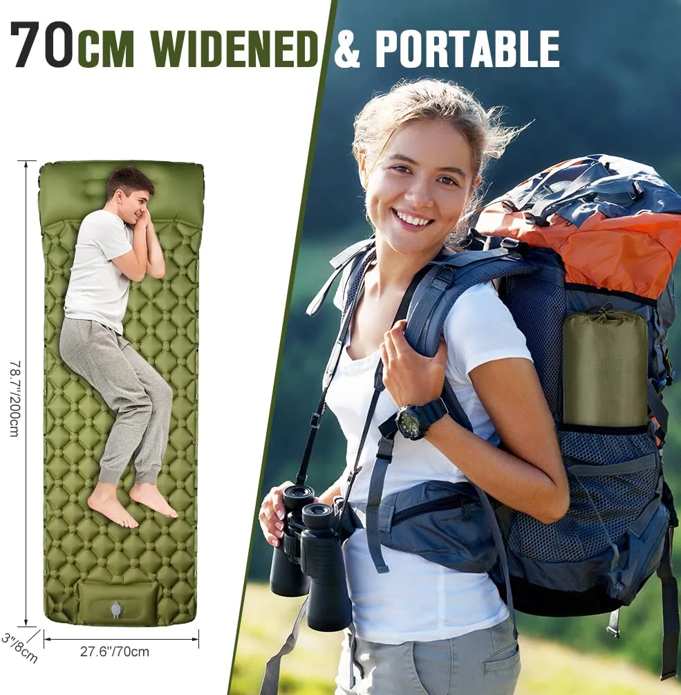 Self Inflating Camping Sleeping Pad - Large Ultralight Camping Pad with Pillow & Foot Pump Thick Waterproof Sleeping Mat for Backpacking Hiking Outdoor Portable Tent Traveling 78.7" X 27.6"
