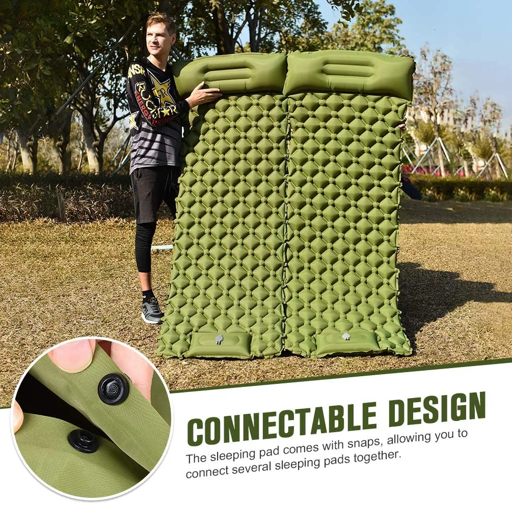 Self Inflating Camping Sleeping Pad - Large Ultralight Camping Pad with Pillow & Foot Pump Thick Waterproof Sleeping Mat for Backpacking Hiking Outdoor Portable Tent Traveling 78.7" X 27.6"