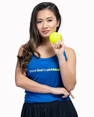 Thank God For Pickleball Tank Top Women's Royal Blue Performance Fabric
