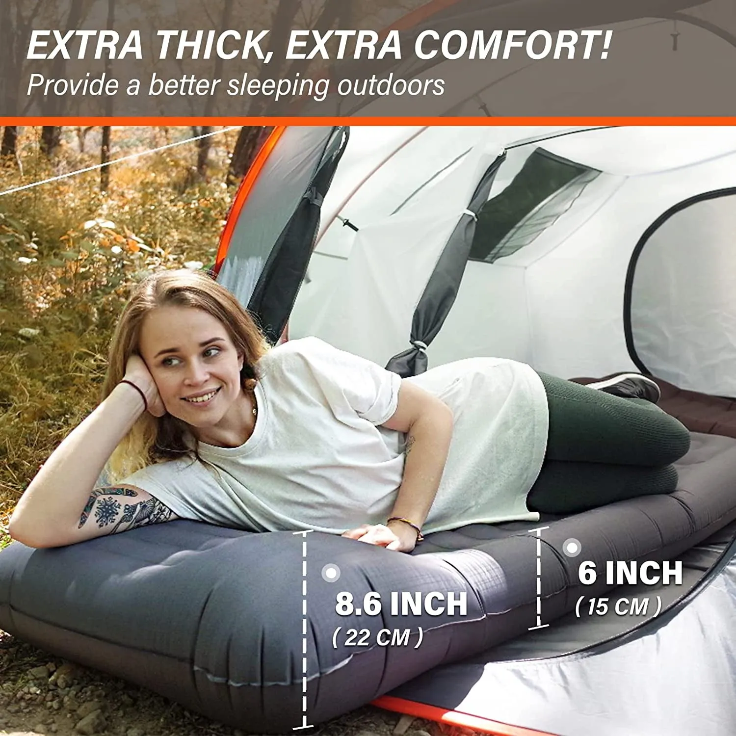 TOBTOS Self Inflating Camping Sleeping Pad with Pillow, Thick 6 Inch Ultralight Sleeping Pad with Built-In Pump, Lightweight Sleeping Mat for Camping, Backpacking, Hiking, Tent (Grey)
