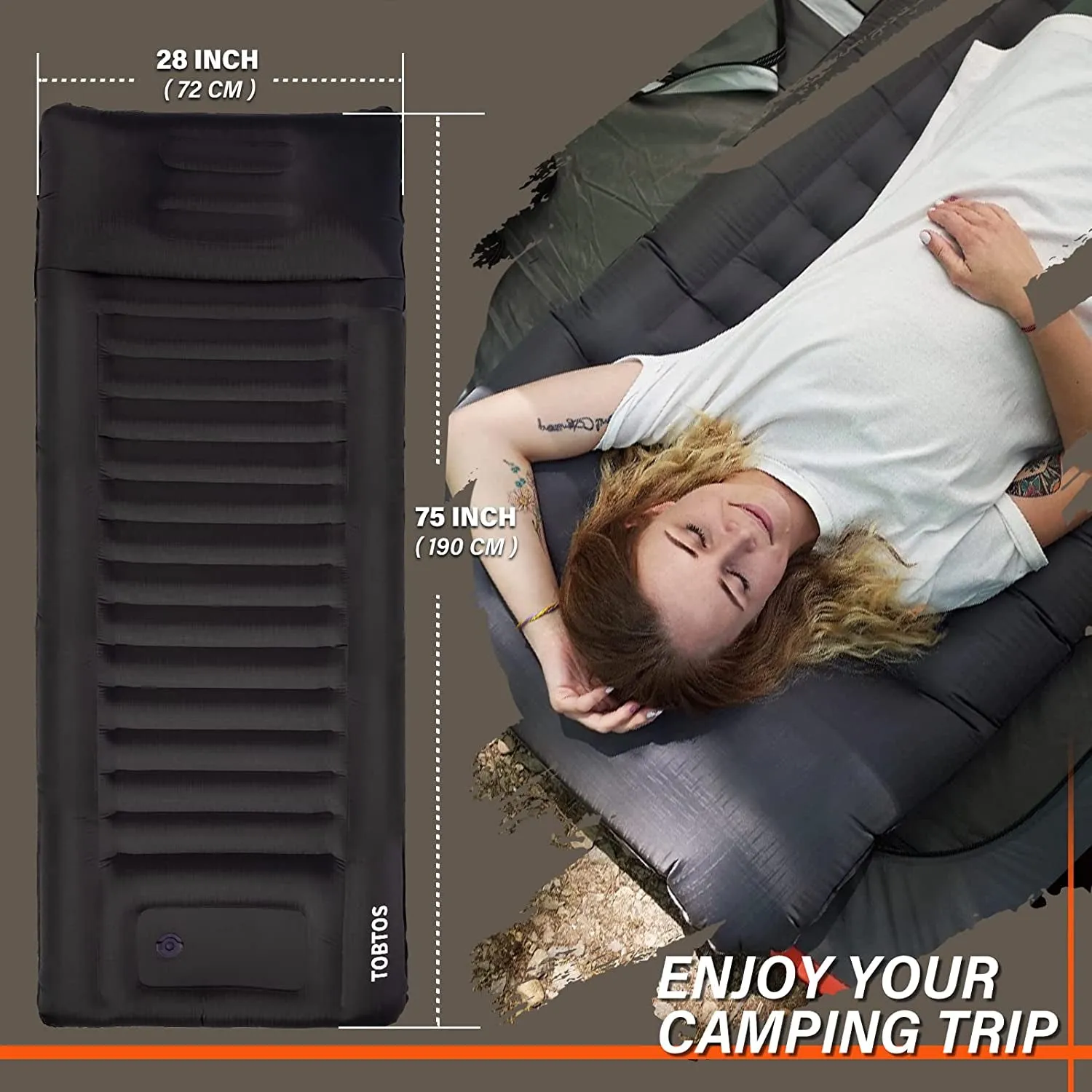 TOBTOS Self Inflating Camping Sleeping Pad with Pillow, Thick 6 Inch Ultralight Sleeping Pad with Built-In Pump, Lightweight Sleeping Mat for Camping, Backpacking, Hiking, Tent (Grey)