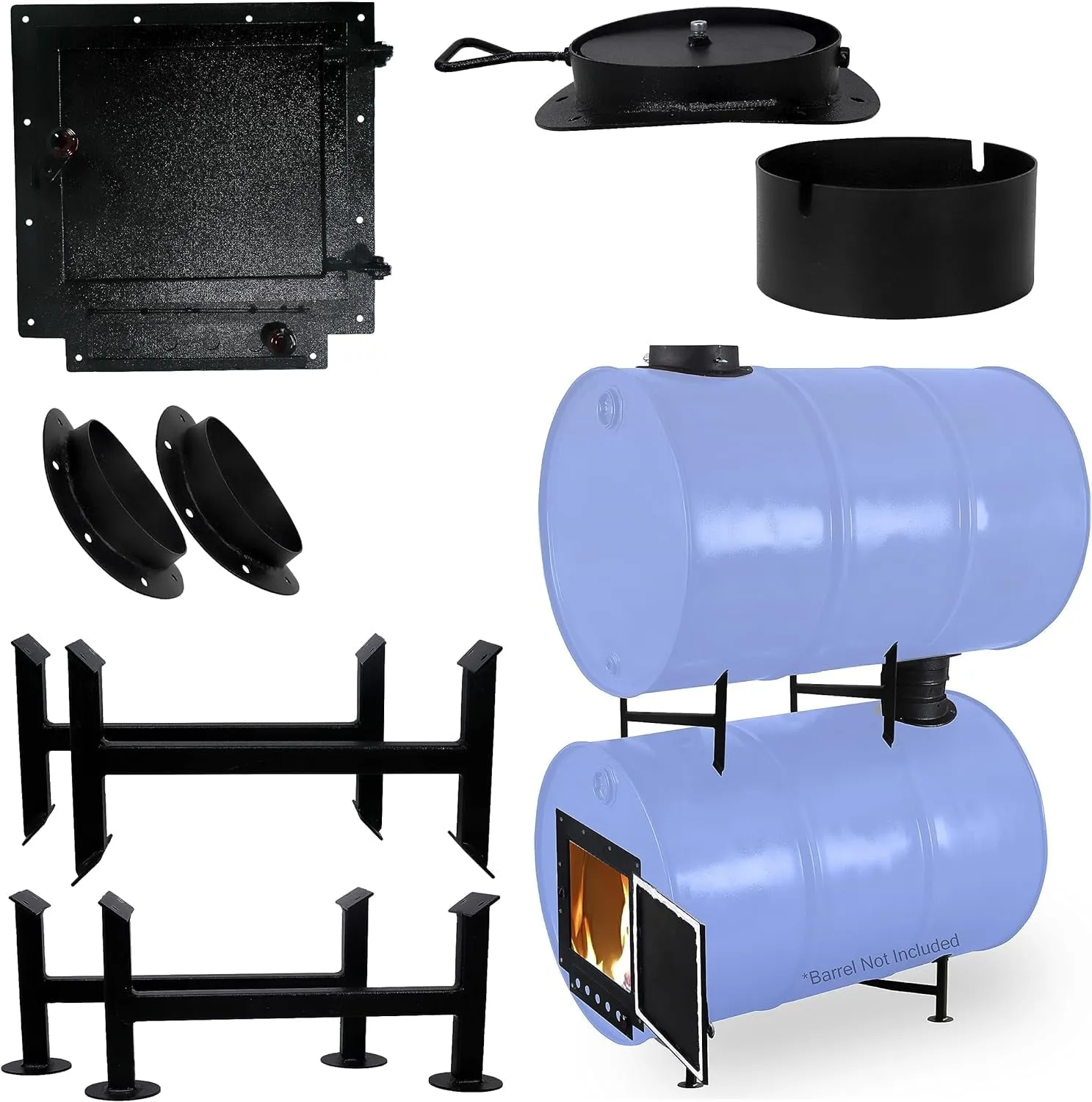 versatile Barrel Woodstove Kit with Adapter Kit â Perfect for 30 to 55 Gallon Drums - Double Barrel Stove Adapter Kit - Camping Equipment Barrel Stove Kits - Fire Wood Camp Stove for Heating & Cooking