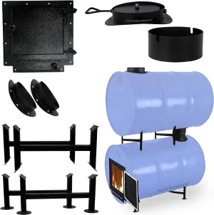 versatile Barrel Woodstove Kit with Adapter Kit â Perfect for 30 to 55 Gallon Drums - Double Barrel Stove Adapter Kit - Camping Equipment Barrel Stove Kits - Fire Wood Camp Stove for Heating & Cooking